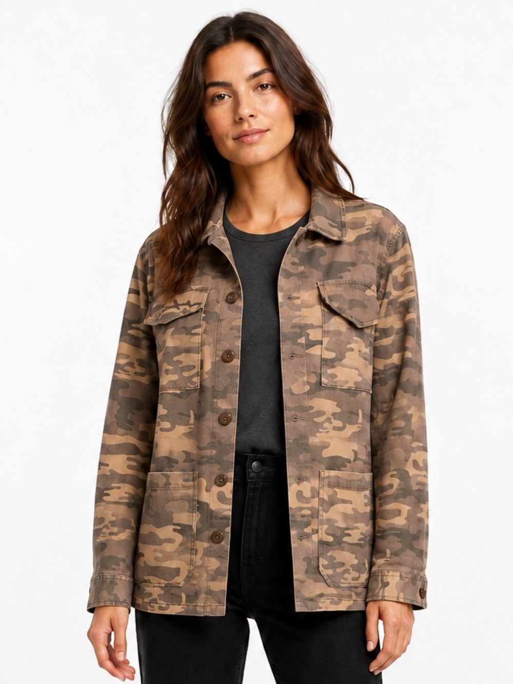 Sanctuary Camo Utility Shirt Jacket S Military Gorpcore Stretch Cotton 4 Pocket